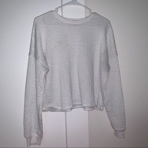 White Knit Cropped Long Sleeve Shirt